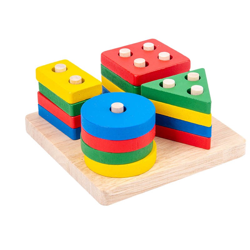Montessori Baby Educational Building Blocks Geometric Shape Matching Assemble Board Early Education Wood Intellectual Toys